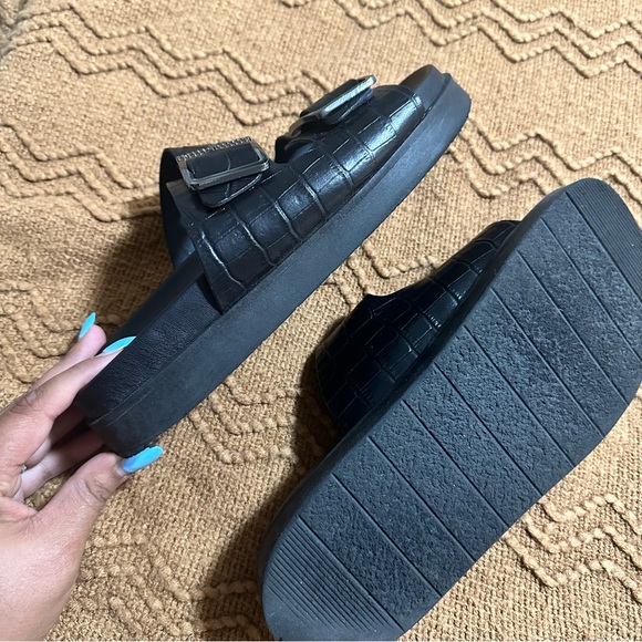 Women’s Leather snake dual band belted sandals in black with silver size 9 - Picture 4 of 4